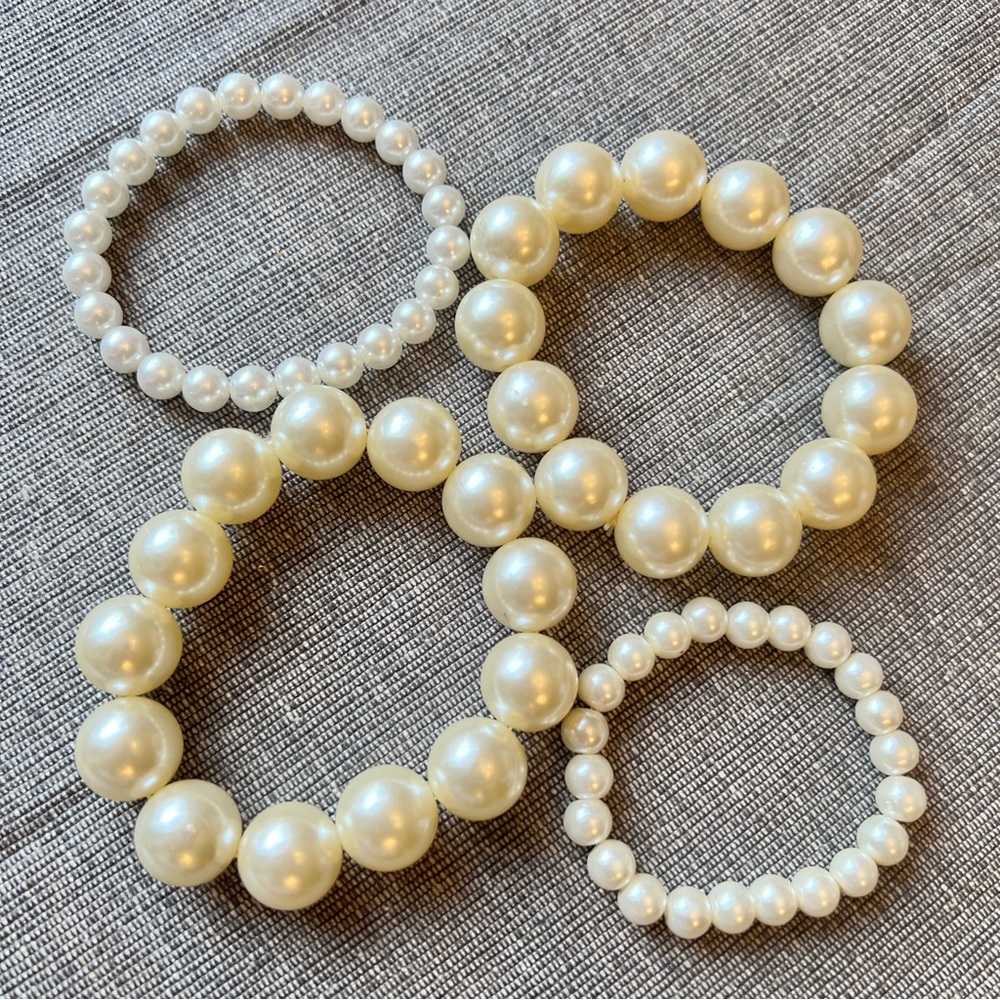 Cream Faux Pearl Bracelet Four Piece Set with Elegant Simple Design